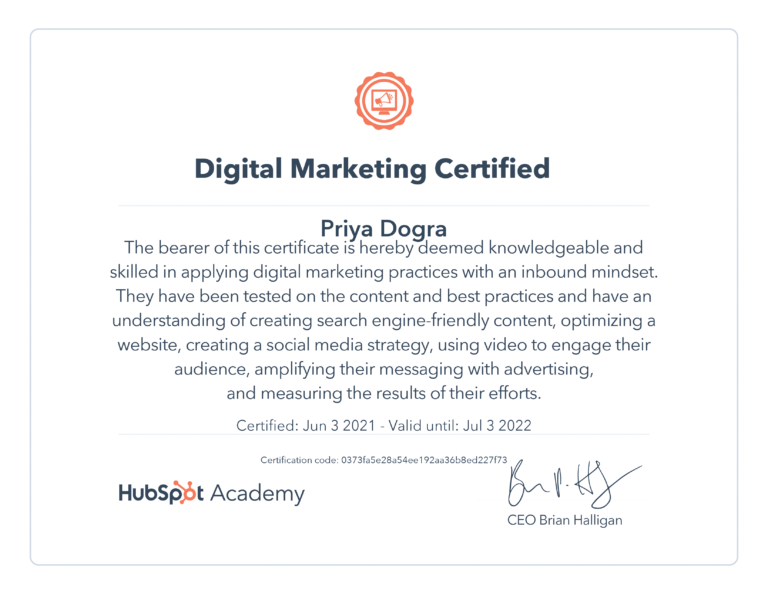 Hubspot academy certification